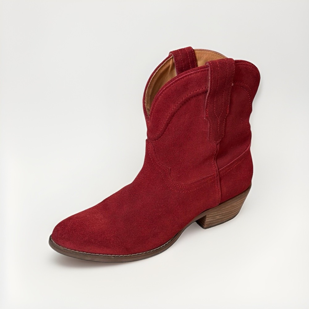 Dingo Tumbleweed Roper Red Suede Ankle Cowboy Boots Woman's Size 10 Low Heel